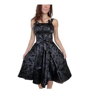 Black Satin Rockabilly Dress Tattoo Flocked Vintage 50s Party Swing Hell Bunny